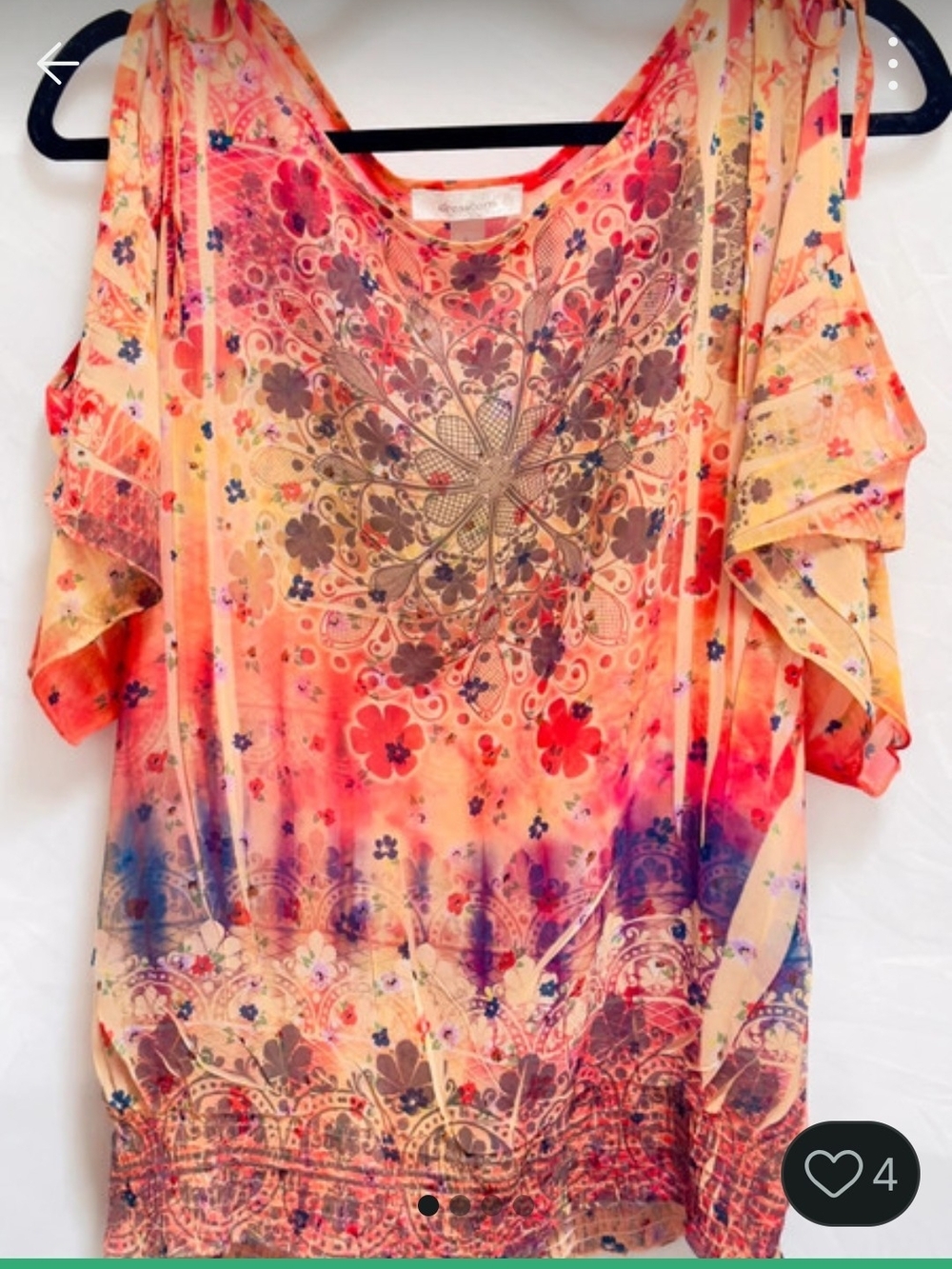 dressbarn Peach to Purple Floral Ombre Cold-Shoulder Tunic